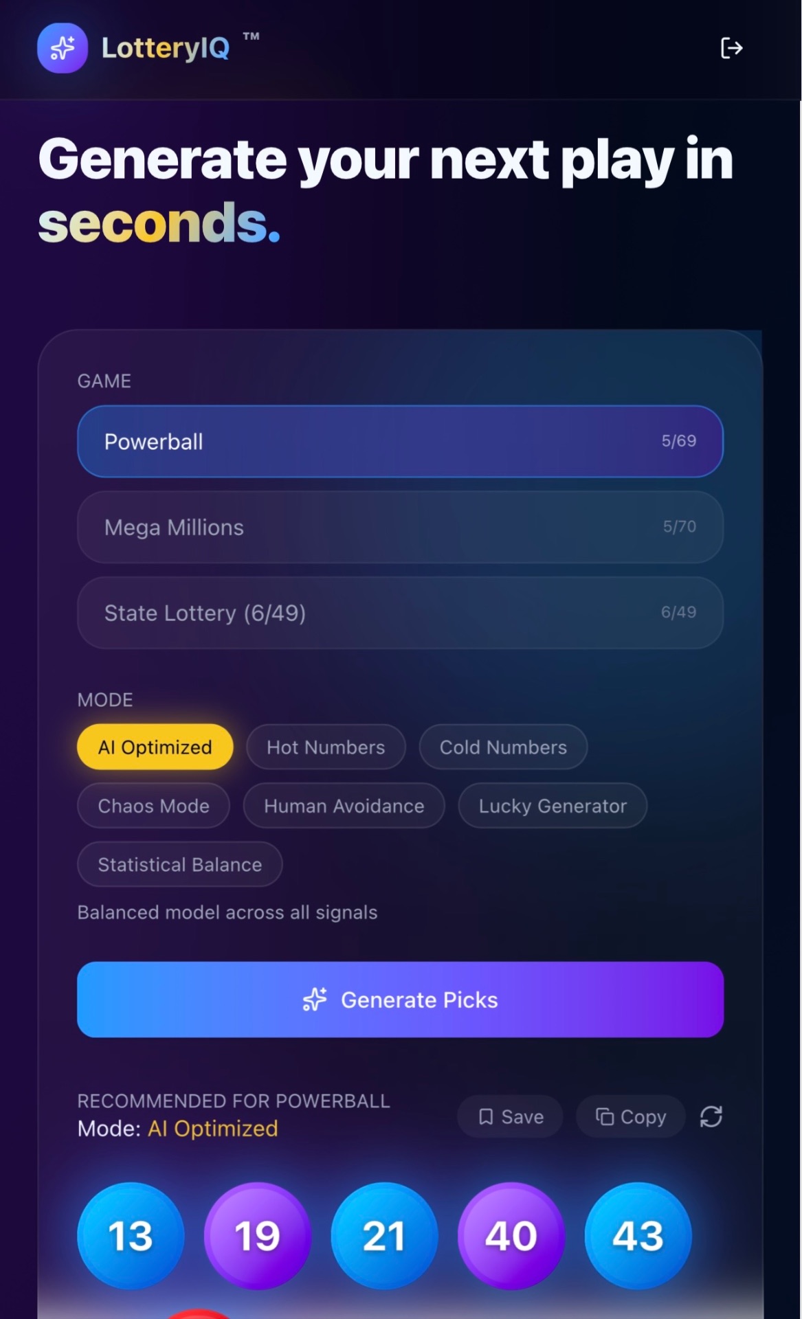 Generate picks in seconds